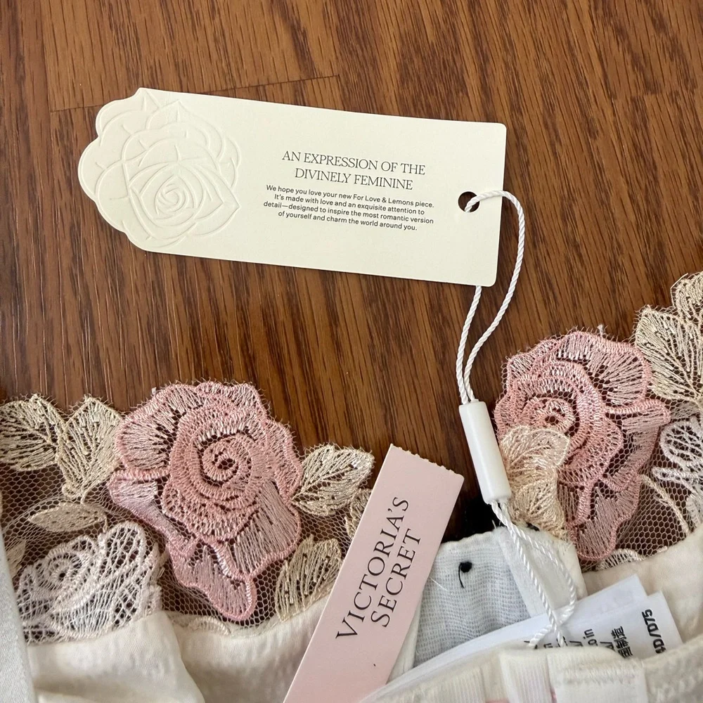 🌷 For Love and Lemons Evie Floral Underwire Bra in Cream Pink Florals Lace - 34D - Picture 11 of 15